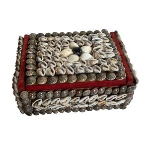 Vintage Wooden Seashell Handmade Trinket Jewelry Box Retro Coastal Boho